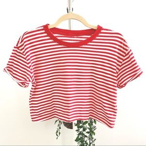 red and white striped crop top t shirt
